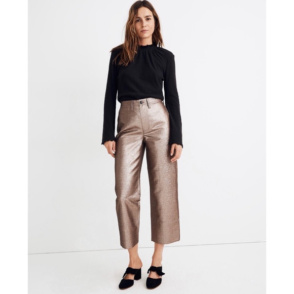 Madewell Pants - Madewell Emmett Wide-Leg Pants Metallic Rose Gold